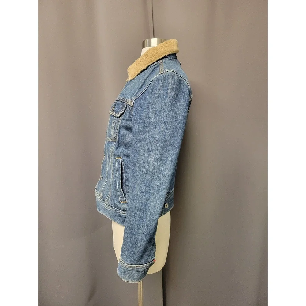 Vintage y2k Tommy Hilfiger‎ Denim Jacket Blue Sherpa Lined Trucker Size Small